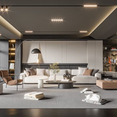  现代客厅 无主灯客厅 沙发组合 茶几组合 饰品摆件