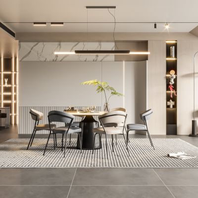  现代家居餐厅 餐桌椅组合 酒柜 地毯 灯具 饰品