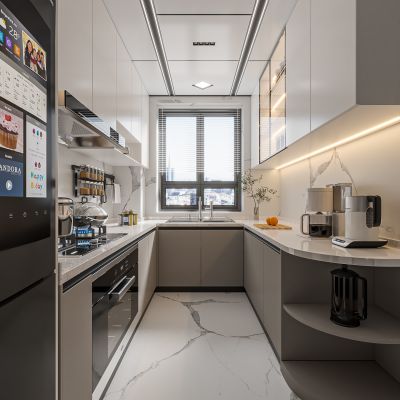 现代厨房 厨房设备 洗菜盆 烟机灶具 冰箱 电器 玻璃柜门