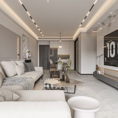 现代客厅 无主灯客厅 沙发组合 茶几组合 饰品摆件