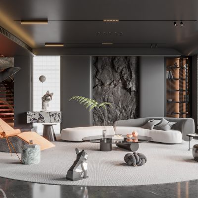  现代客厅 无主灯客厅 沙发组合 茶几组合 饰品摆件