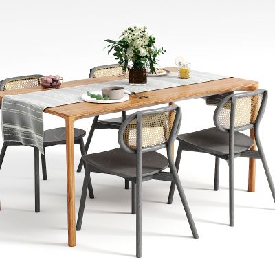 侘寂实木条形餐桌