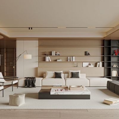 奶油风复式客厅