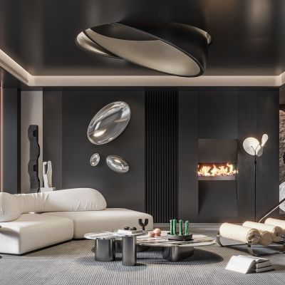  现代客厅 无主灯客厅 沙发组合 茶几组合 饰品摆件