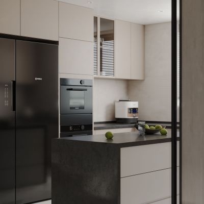 现代厨房_冰箱_岛台