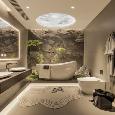  现代卫生间 马桶 浴室柜 洗脸盆 镜子 浴缸 摆件