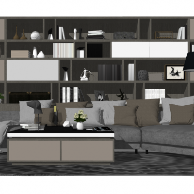 轻奢客厅组合 书柜 沙发茶几组合