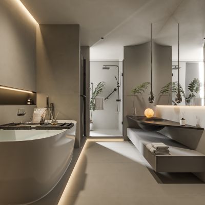 现代卫生间 马桶 浴室柜 洗脸盆 镜子 玻璃隔断 梦幻帘 浴缸 摆件