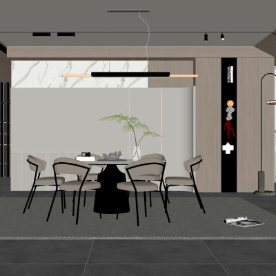  现代家居餐厅 餐桌椅组合 酒柜 地毯 灯具 饰品