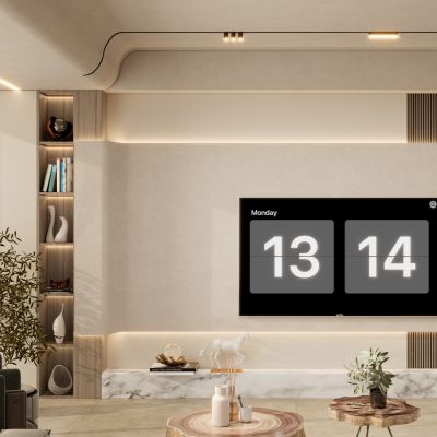 现代奶油色造型电视墙