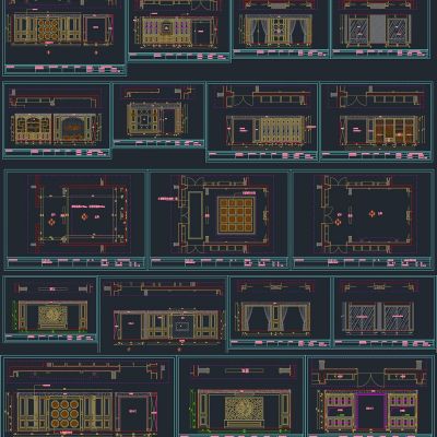 整木墙板柜子cad素材