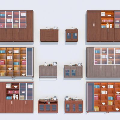 现代文件柜博古架书架置物柜边柜茶水柜新中式餐边柜