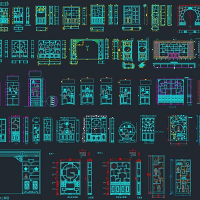 整木博古架酒柜cad素材