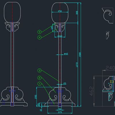 中式古典底座灯座长圆桌图cad素材