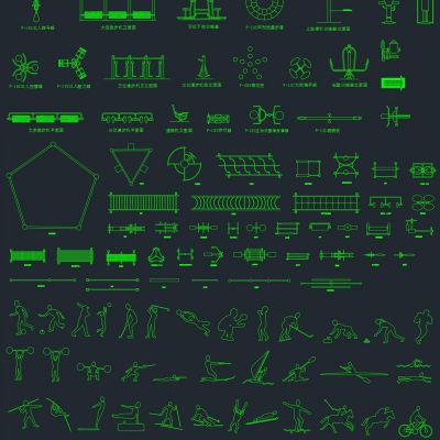 户外小区人物健身器材cad素材