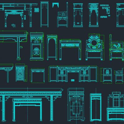 中式古典中堂桌椅家具图cad素材
