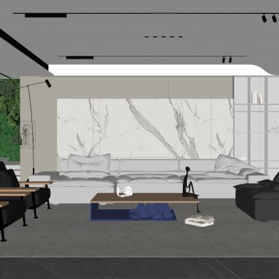  现代客厅 无主灯客厅 沙发组合 茶几组合 绿植 饰品摆件