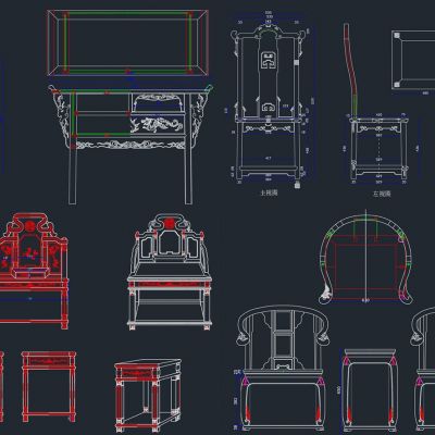 中式古典神台八仙桌图cad素材