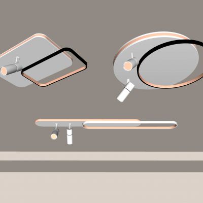 SU现代简约吸顶灯 几何造型 玻璃花纹 客厅灯 卧室灯 过道灯模型组合