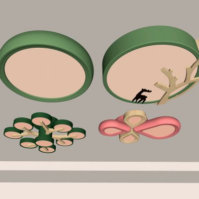 su法式田园 绿色 卧室灯 客厅灯 北欧 奶油风 现代简约 主卧吸顶灯 3d模型组合