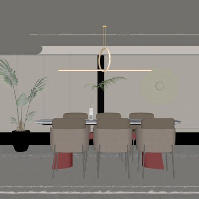  现代家居餐厅 餐桌椅组合 餐厅吊灯 酒柜 地毯 饰品