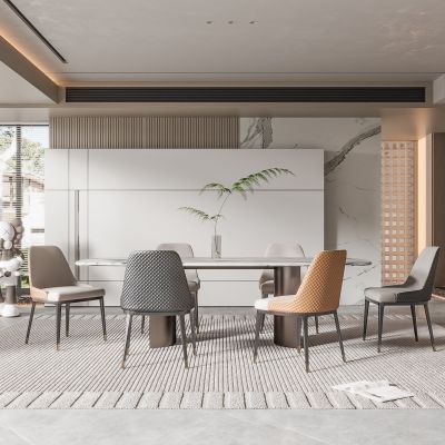  现代家居餐厅 餐桌椅组合 无主灯餐厅 地毯 饰品