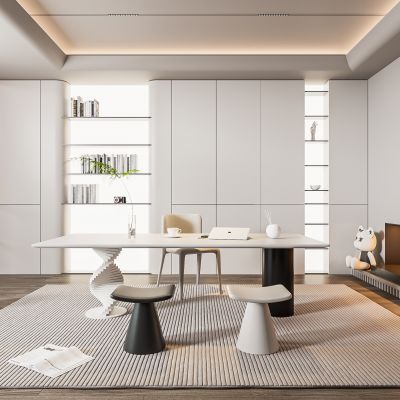 现代书房 书柜 书桌椅子 壁炉