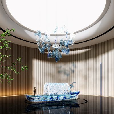 现代水晶吊灯，亚克力船只雕塑摆件