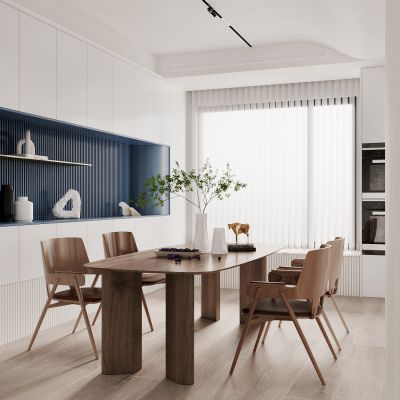 侘寂餐厅，餐桌椅，橱柜