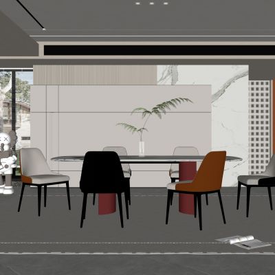  现代家居餐厅 餐桌椅组合 无主灯餐厅 地毯 饰品