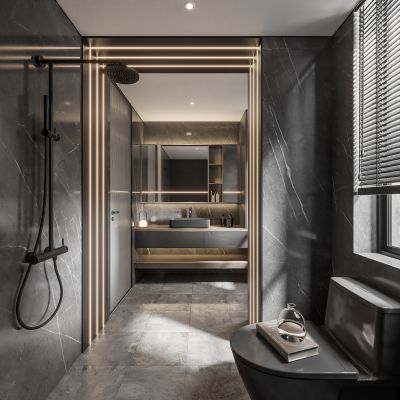 现代卫生间 马桶 浴室柜 洗脸盆 镜子 