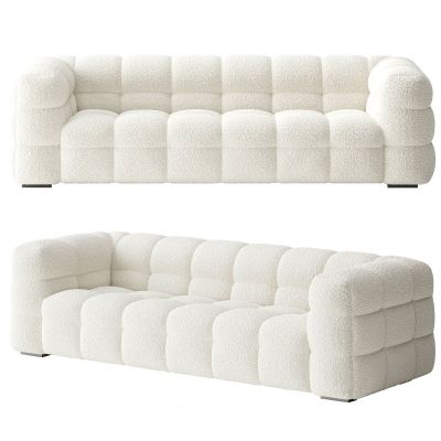 现代奶油白绒布多人沙发