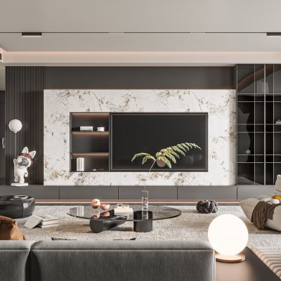  现代客厅 无主灯客厅 沙发组合 茶几组合 饰品摆件