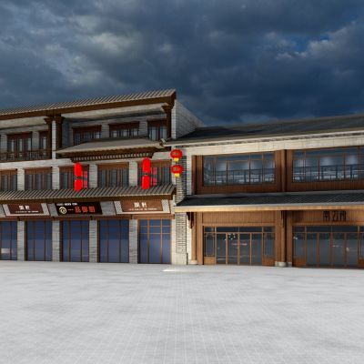 新中式古商业街 商业步行街 古建 古亭 门面房 沿街改造3D模型