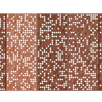 工业风格景墙围墙 镂空板 铁锈板 锈板镂空景墙 建筑外立面装饰材料 幕墙构件 冲孔铝板 穿孔板SU模型