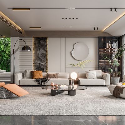  现代客厅 无主灯客厅 沙发组合 茶几组合 饰品摆件