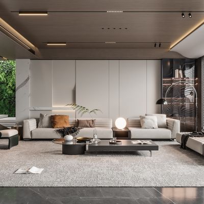  现代客厅 无主灯客厅 沙发组合 茶几组合 饰品摆件