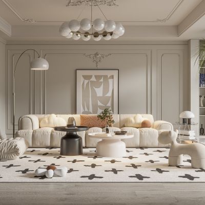 法式客厅 奶油风客厅 无主灯客厅 沙发组合 茶几组合 饰品摆件