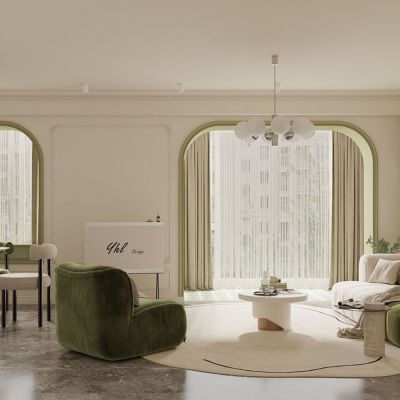 法式奶油风客厅餐厅