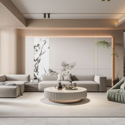 现代客厅 无主灯客厅 沙发组合 茶几组合 饰品摆件