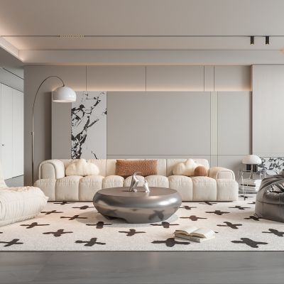  现代客厅 无主灯客厅 沙发组合 茶几组合 饰品摆件