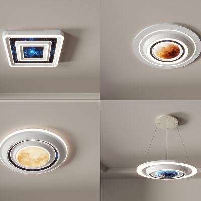 现代吸顶灯 星空吊灯 星球灯 客厅灯 卧室灯 餐厅灯3d模型组合