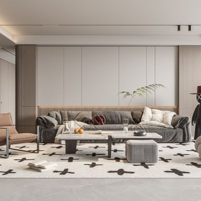 现代客厅 无主灯客厅 沙发组合 茶几组合 饰品摆件