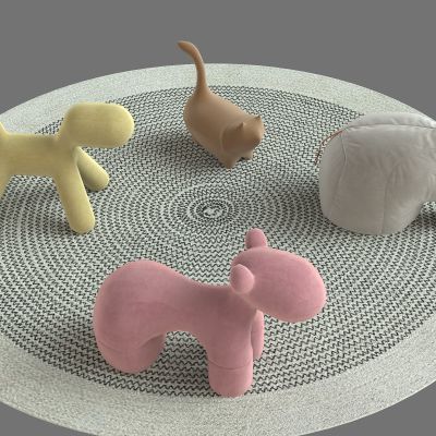 现代绒布动物儿童沙发凳3D模型下载