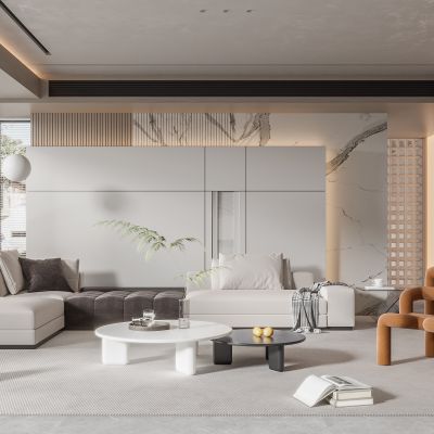 现代客厅 无主灯客厅 沙发组合 茶几组合 饰品摆件