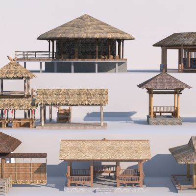现代茅草亭3D模型