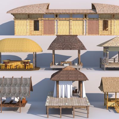 现代茅草亭3D模型