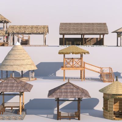 现代茅草亭3D模型