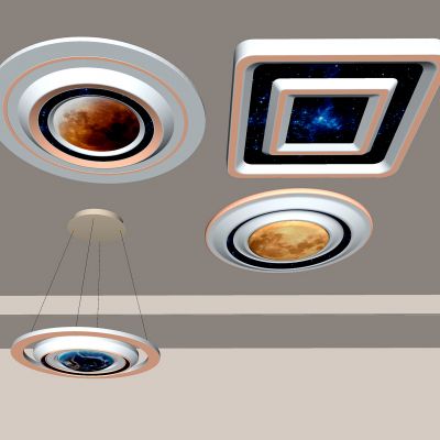 现代吸顶灯 星空吊灯 星球灯 客厅灯 卧室灯 餐厅灯3d模型组合