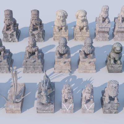 中式风格雕塑小品_石狮子